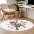 thumbnail image 4 of Round Rugs 3.3Ft, Pink Tulip Floral Round Area Rug Washable Indoor Throw Carpet, Spring Flowers Romantic Modern Art Soft Non Slip Circle Rug for Laundry Room Patio Home Decor Aesthetic, 4 of 8