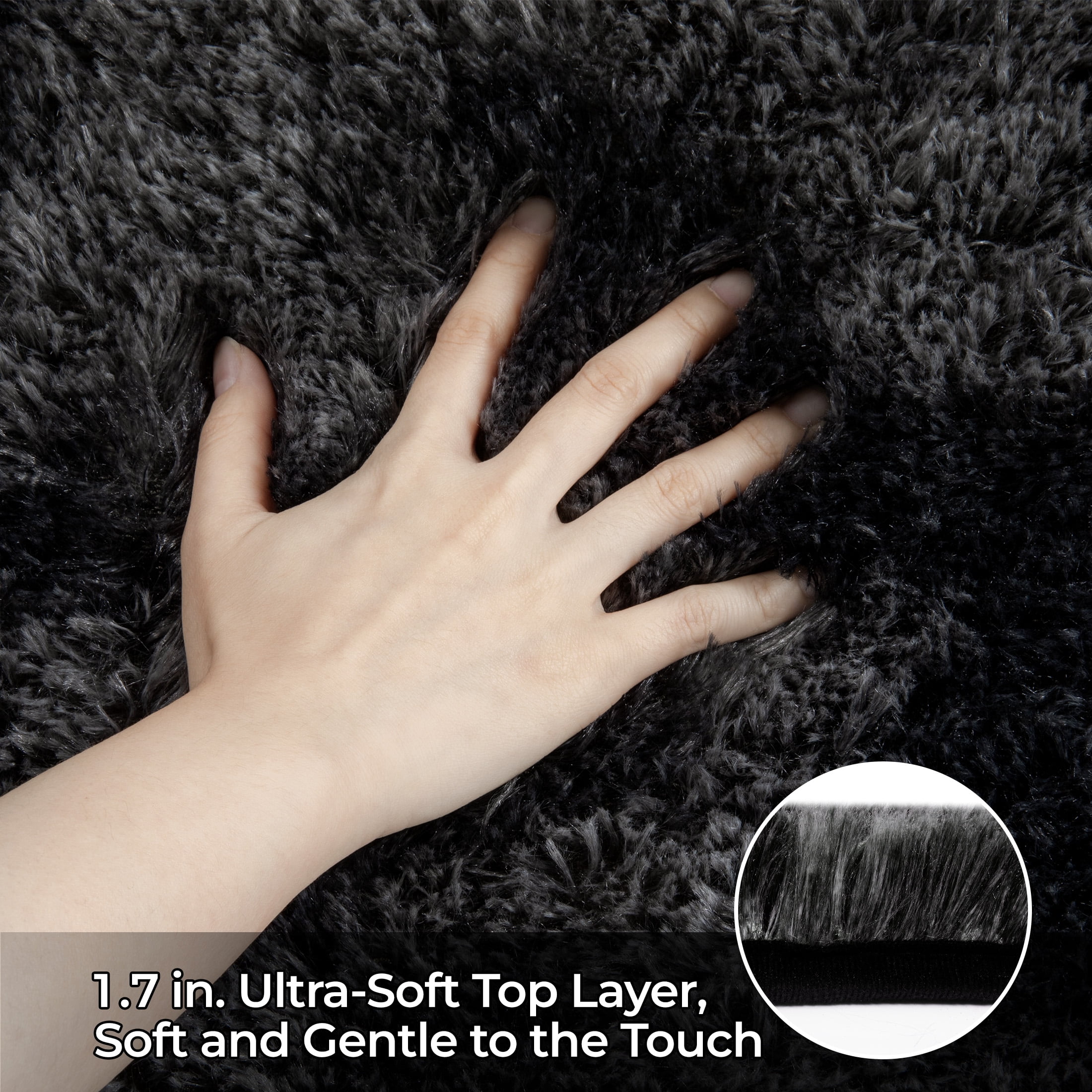 Nefoso Shag Area Rug, 5ft x 7ft Soft Fluffy Tie-Dye Area Rugs for Living Room Bedroom Decor Carpet, Black & Grey