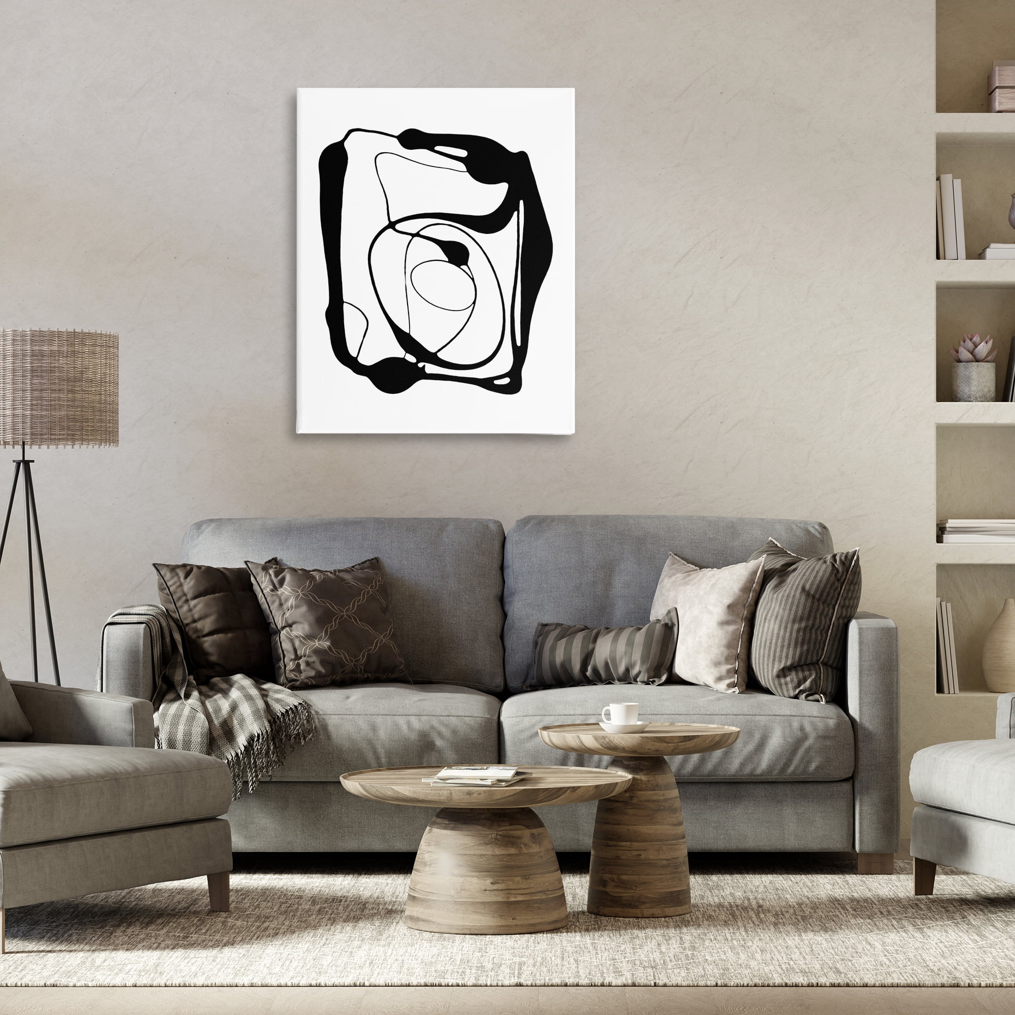 Stupell Industries Black Swirled Figure Abstract Painting Gallery Wrapped Canvas Art Print Wall Art, 30 x 40