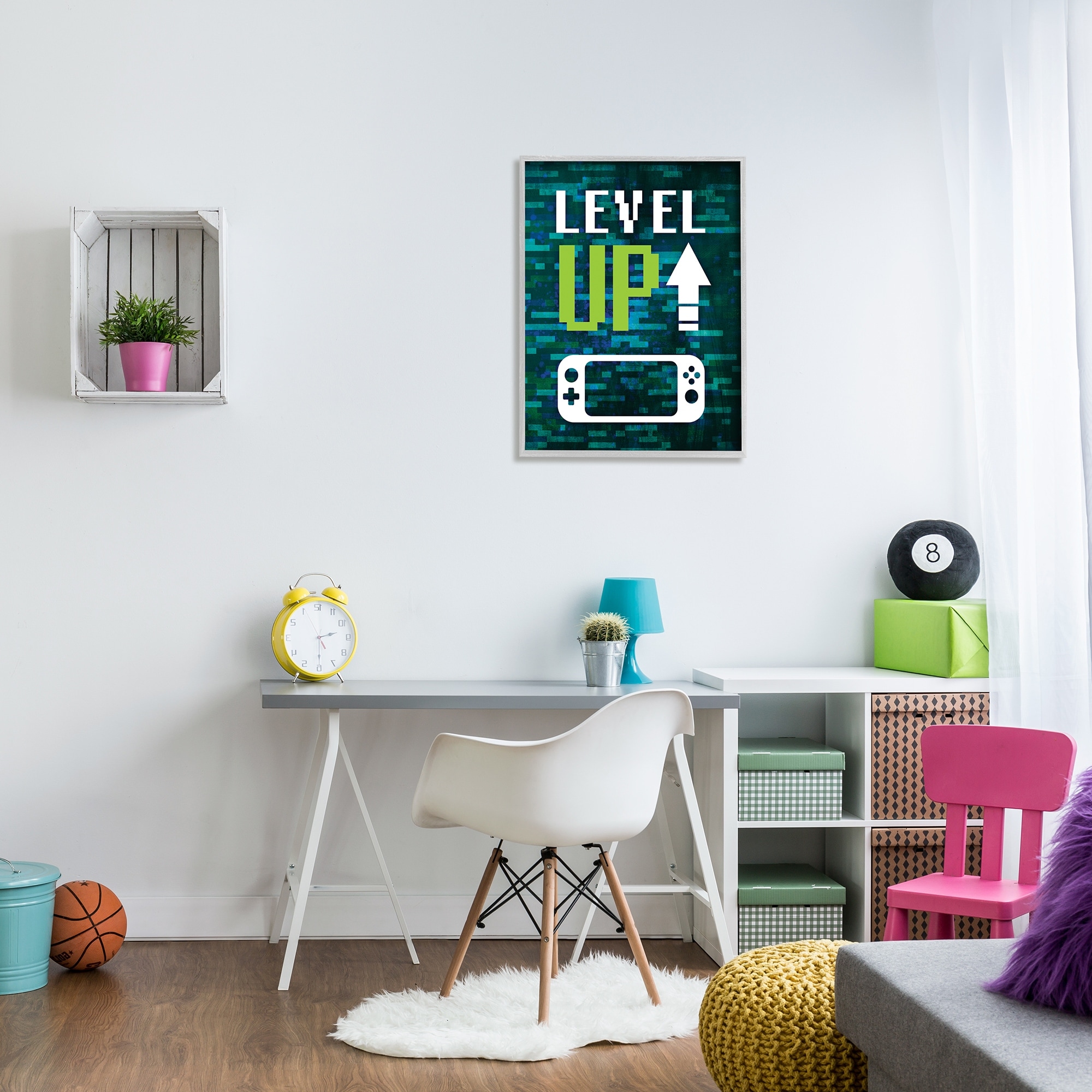 Stupell Industries Level Up Video Gaming Pixel Text Design Graphic Art Gray Framed Art Print Wall Art, Design by Victoria Barnes