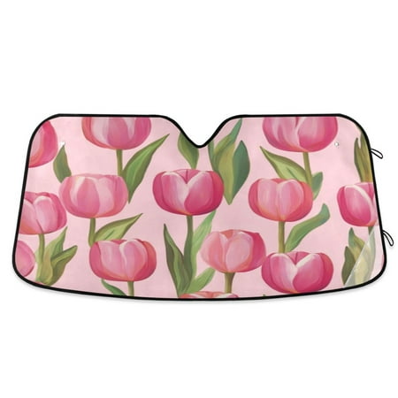 Car Sun Visor 55*27.6inch Windshield Sun Shield Car Sun Curtain Car Sun Shield Car Sun Insulation Suitable For Most Vehicles Pink Tulips3