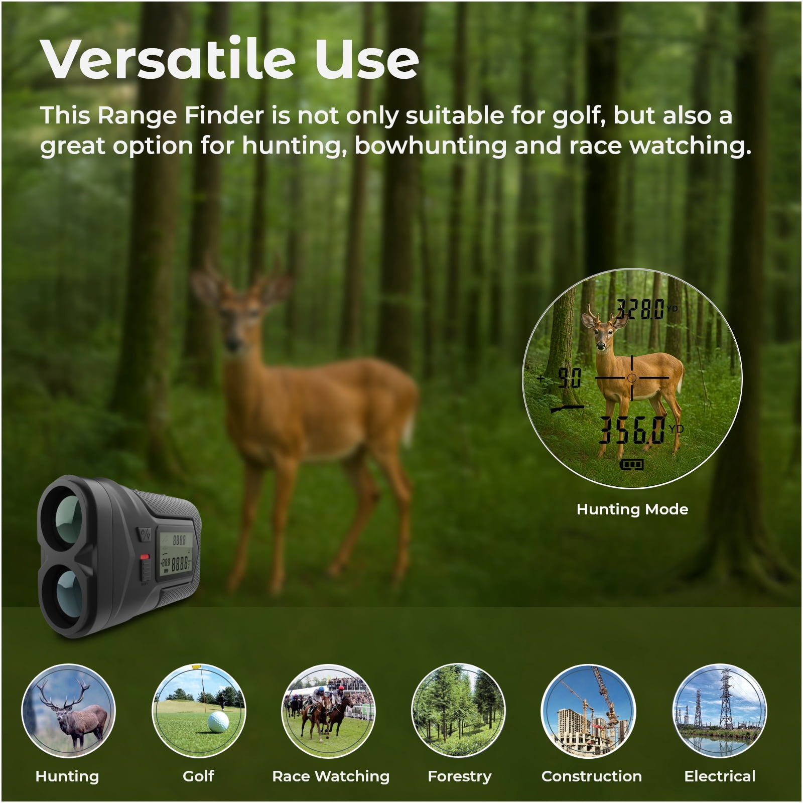 MMOBIEL Golf Rangefinder 1300 Yards Laser Slope Function Flag Lock 6X Magnification Rechargeable with Side Display
