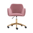 thumbnail image 2 of Modern Swivel Home Office Chair, Cute Mid-Back Velvet Upholstered Computer Desk Chair Armchair with Gold Metal Legs and Universal Wheels, Adjustable Height 360 Swivel Vanity Task Chair, Pink, 2 of 7