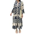 thumbnail image 5 of Fall Spring Women Dress Stand Collar Color Matching Printed Bohemian Single-breasted Pleated Patchwork A-line Loose Maxi Dress, 5 of 8