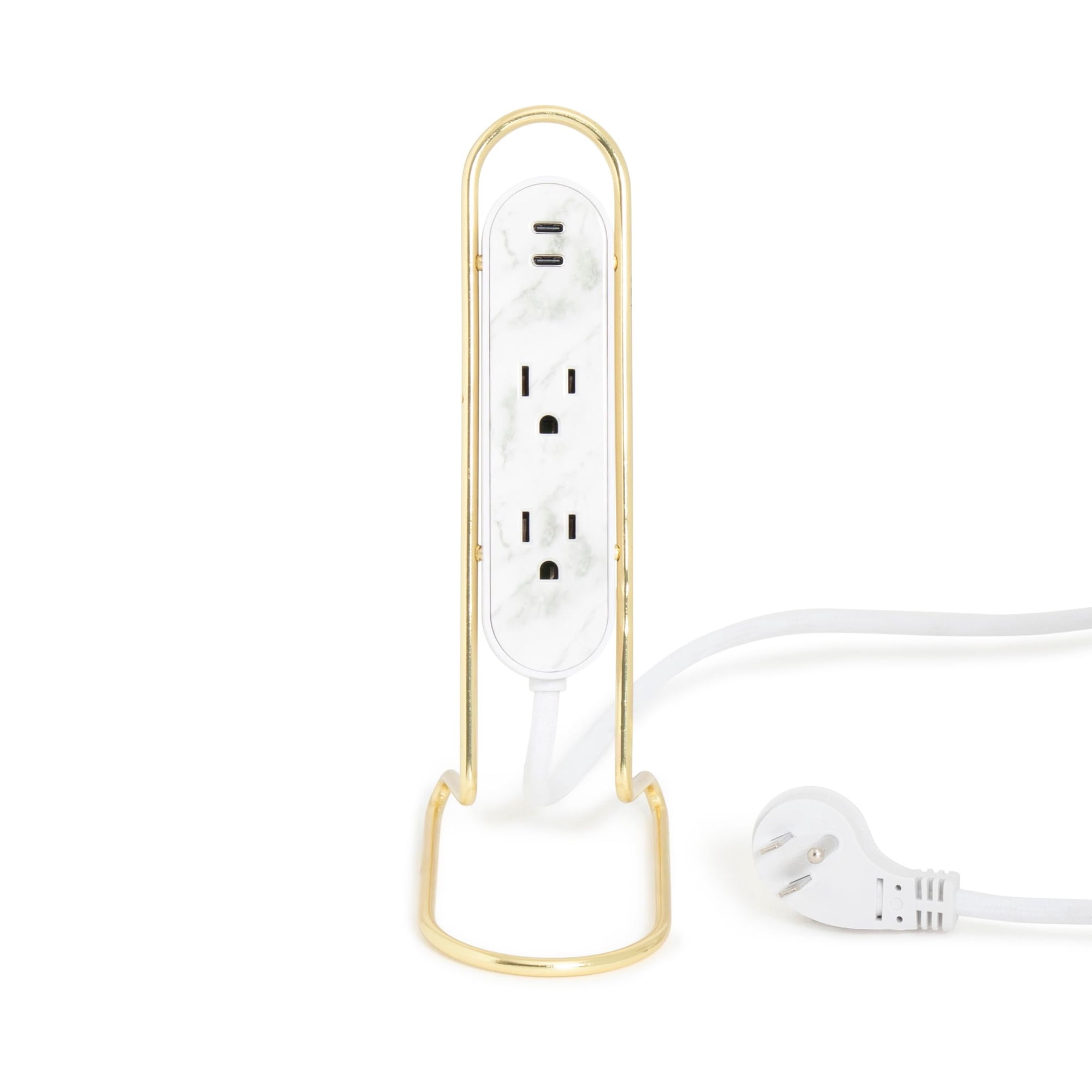 U Brands Mini Vertical Power Dock with USB-C Ports, 6ft Woven Cord, Marble Pattern