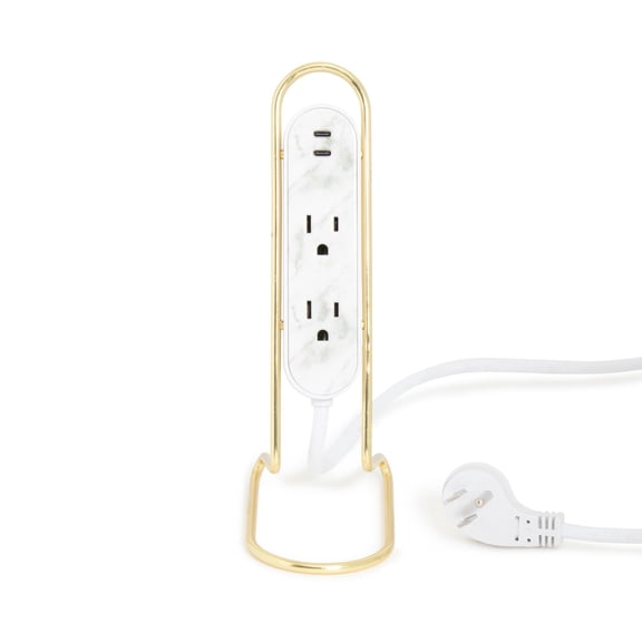 U Brands Mini Vertical Power Dock with USB-C Ports, 6ft Woven Cord, Marble Pattern