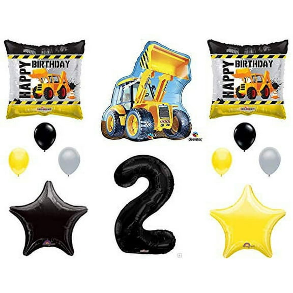 2nd BIRTHDAY CONSTRUCTION Balloons Decoration Supplies Party Boy Dump Truck Bulldozer Second (Limited Edition)
