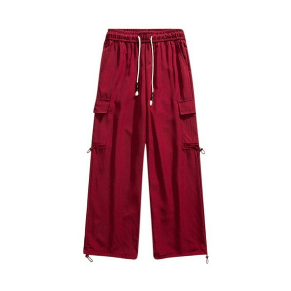 lmcalzta Plus Size Cargo Pants for Men Wide Leg Drawstring Elastic Waisted Pants with Multi Pockets Outdoor Casual Trousers