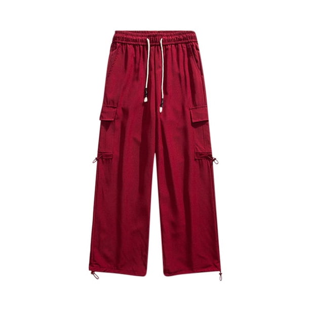Pantalones largos para hombre, informales, para exteriores, de color sólido, con cintura elástica y bolsillo con cordón, ropa de trabajo, pantalones para hombre