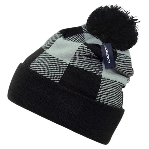 Decky Pom Plaid Beanie Black
