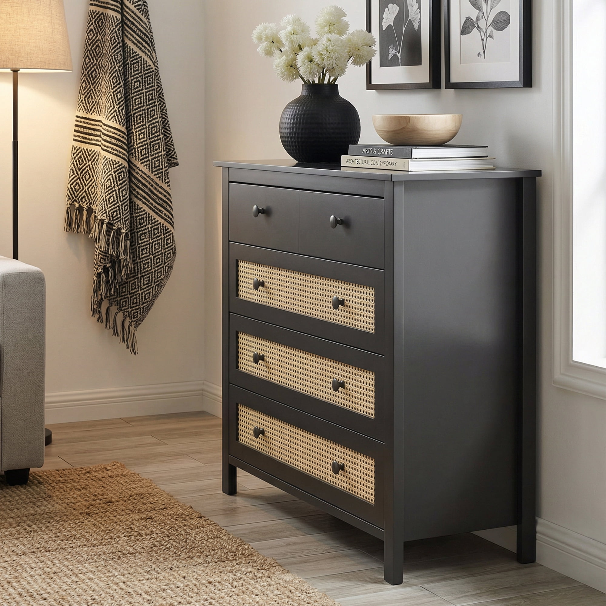 MAYEERTY 4-Drawer Sideboard Buffet Cabinet - Modern Console Cabinet for Living Room & Hallway, Black