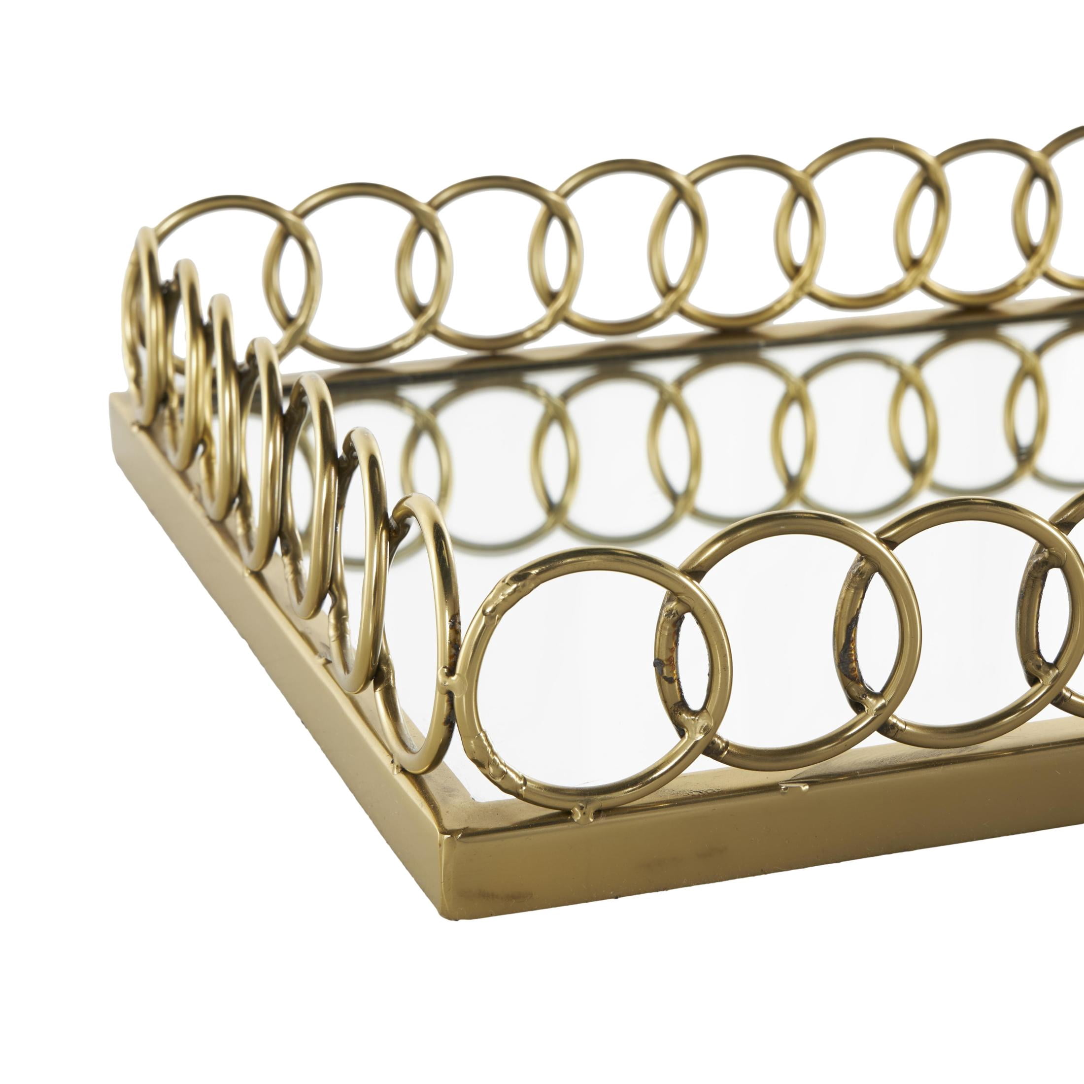 DecMode 18", 14"W Gold Stainless Steel Metal Mirrored Geometric Tray with Wire Rod Frame, 2-Pieces