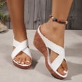 thumbnail image 2 of Rokment Women's Cork Footbed Wedges Dressy Slippers Sandals Stylish Casual Cross-Band Leather Platform Chunky Slip on High Heels Beach Summer Dress Slides Shoes White Size 7, 2 of 6