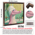 thumbnail image 3 of 2D Flat, Whimsical Pink Dinosaur in Bathroom Humor Wooden Wall Art - Rustic 8x8 Inch Framed Sign with Golden Accents, Vintage Wooden Decor for Living Room, Kitchen, Office - Unique Housewarming Gi, 3 of 9