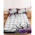 thumbnail image 2 of Queen Size Fitted Sheet Set - Halloween 3 Piece Bedding Sets 16" Deep Pocket Fitted Sheet with 2 Pillowcases, Fall Rustic Botanical Floral Trees Plaid Gray Brushed Microfiber Hotel Luxury Bed Sheets, 2 of 9