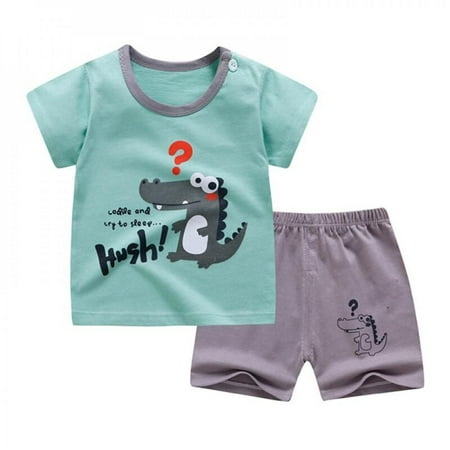

Summer Baby Boys Girls Short Sleeve Cartoon Print T-Shirt Tops+Shorts Suits Casual Outfits Sets XXL