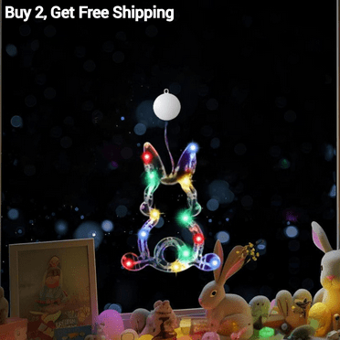 Easter Tinted Window Lights, Bunny & Easter Egg Battery-Operated LED Window Decor with Suction Cups & Hooks, Colorful Indoor Holiday Decoration for Home, Party & Celebration