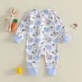 thumbnail image 4 of UngA Newborn Baby Boy Girl Easter Rabbit Jumpsuit Long Sleeve Oblique Zipper Romper Bunny Infant One Piece Overall Outfit (Blue,9-12 Months), 4 of 7