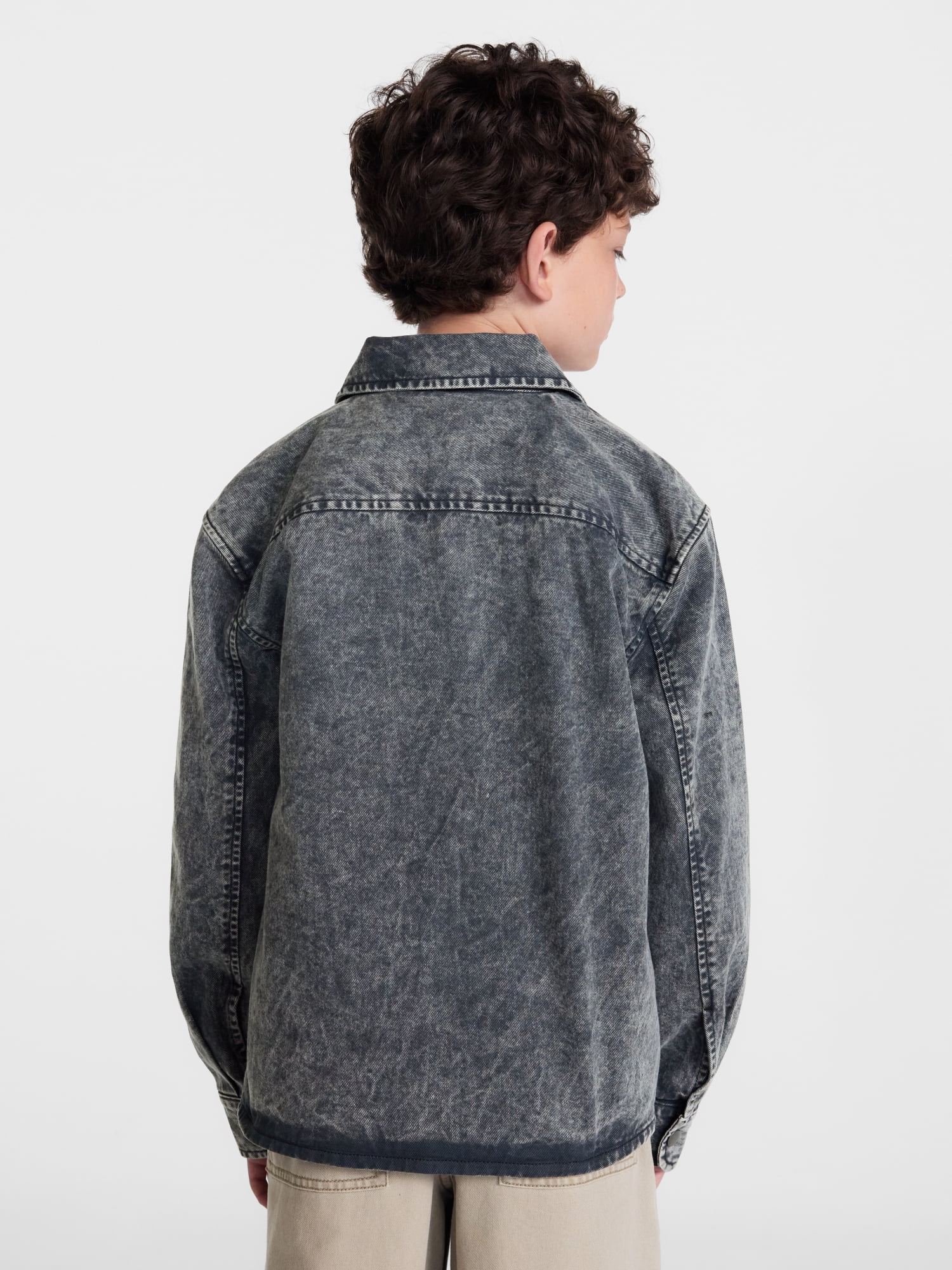 Weekend Academy Boys Washed Boxy Cotton Shacket with Long Sleeves, Sizes XS-XXL