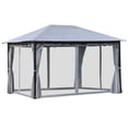 thumbnail image 2 of Outsunny 13' x 10' Outdoor Patio Gazebo Soft Top Canopy with PA Coated Polyester Roof, Steel/Aluminum Frame, Curtains & Netting Sidewalls, Gray, 2 of 9