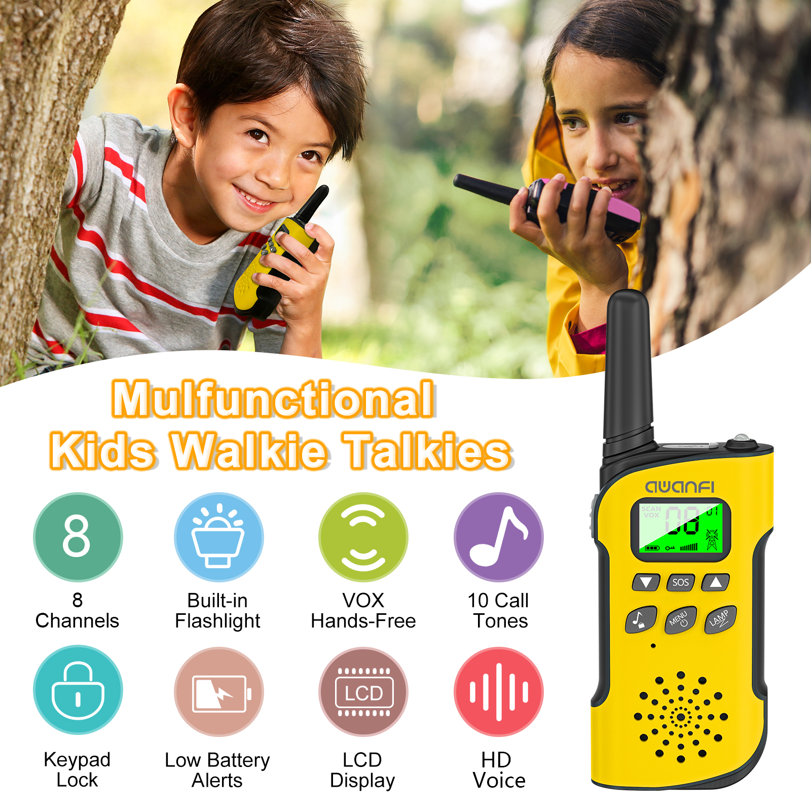 AWANFI Rechargeable Walkie Talkies 3 Pack photo 8