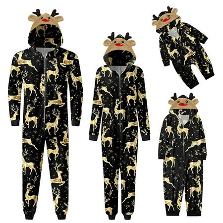 

Pudcoco Matching Pajamas Set for Family Cartoon Elk/Snowman Print Onesies Christmas Sleepwear Zipper One Piece Jumpsuit