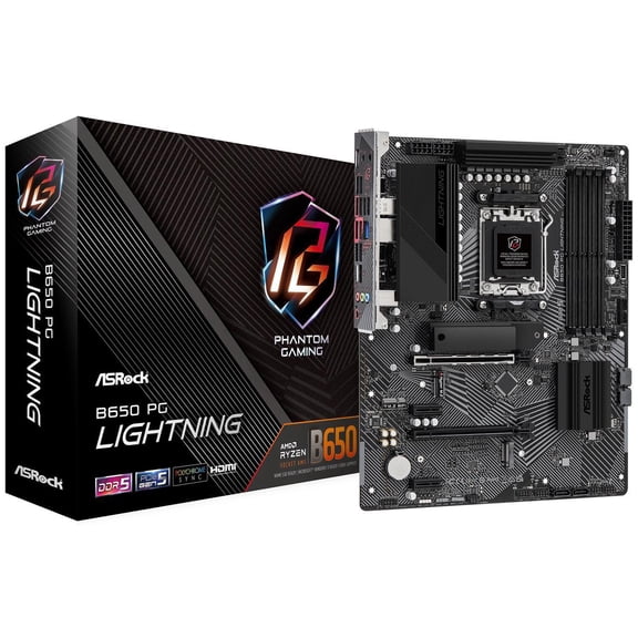 ASRock B650 PG LIGHTING AM5 ATX Motherboard, 4 slots DDR5, PCIE 4.0 x16, 3 M.2 slots, 2.5Gb Lan, 7.1 Nahimic Audio , Rear USB3.2 Gen2X2 Type_C , 14 2 1 Power Phase, AMD CrossFire.
