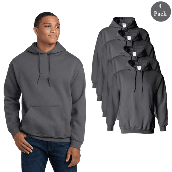 Gildan Heavy Blend Pullover Hoodie, Charcoal Color, Soft Fleece Hooded Sweatshirt for Men, 4-Pack, S