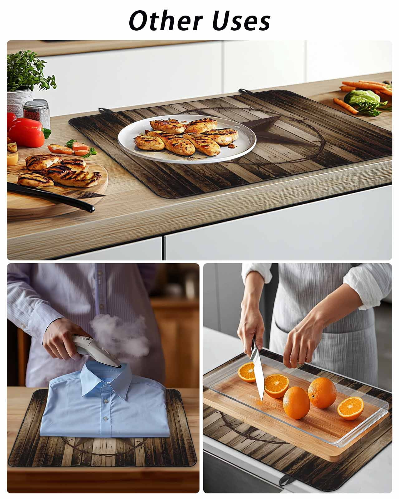 Stove Top Covers for Electric Stove, Western Star Retro Glass Stovetop Cover Protector, Vintage Brown Wood Barn Induction Cooktop Protector Oven Mat for Kitchen Countertop 24"x21"