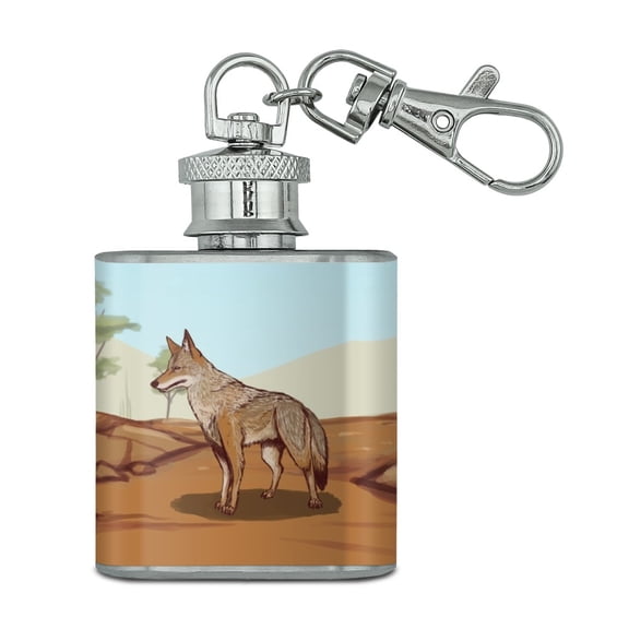 Coyote in the Wild Stainless Steel 1oz Mini Flask Key Chain