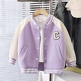 thumbnail image 2 of Gvdentm Baby Boy Girl Baseball Varsity Jacket 18M-12T Letter C Causal Button Down Letterman Bomber Jacket Lightweight Sweatshirts Coat(Light Purple,7-8 Years), 2 of 8