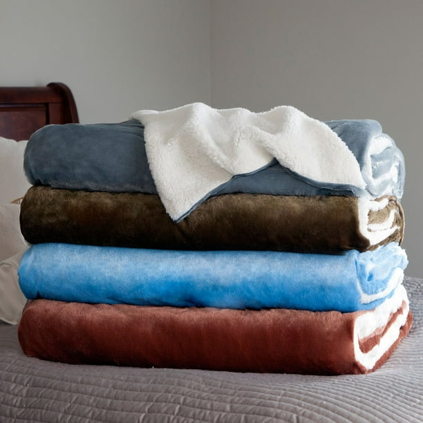 Lavish Home Fleece Blanket with Sherpa Backing - Walmart ...