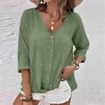 thumbnail image 2 of Ropa para mujer,Camiseta de manga larga con cuello en V para mujer, blusa informal lisa, tejido de poliéster suave, cómoda para uso diario, sopatenor, 2 of 9