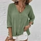 thumbnail image 2 of Camiseta blanca para mujer,Camiseta de manga larga con cuello en V para mujer, blusa informal lisa, tejido de poliéster suave, cómoda para uso diario, sopatenor, 2 of 9