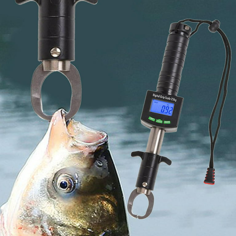 Digital Fish Lip Gripper 25kg/55lb Portable Electronic Control Fish Lip Tackle Grabber Tool Fishing Grip Holder Stainless Weight Digital Scale, Size