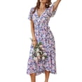 thumbnail image 1 of VISgogo Vestido sin mangas para mujer con cinturón ajustable, estampado floral, decoración de volantes, ropa de verano dividida VISgogo moda, 1 of 9