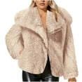 thumbnail image 2 of Women's Plus Size Pink Faux Fur Coat Lapel Button Cardigan Long Sleeve Solid Color Fashion Jacket, 2 of 8