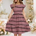 thumbnail image 2 of FamilyThread Girls Summer Stripe Dresses with Ruffle Short Sleeve Casual A-Line Swing Twirly School Sundress For 5-14Y, 2 of 8