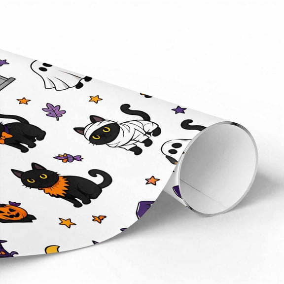 Gift Wrapping Paper 22 in x 10 ft 1 Roll, Black Cat Magic Academy Halloween Coated Paper Roll for Birthday Presents and Party Favor Wrap