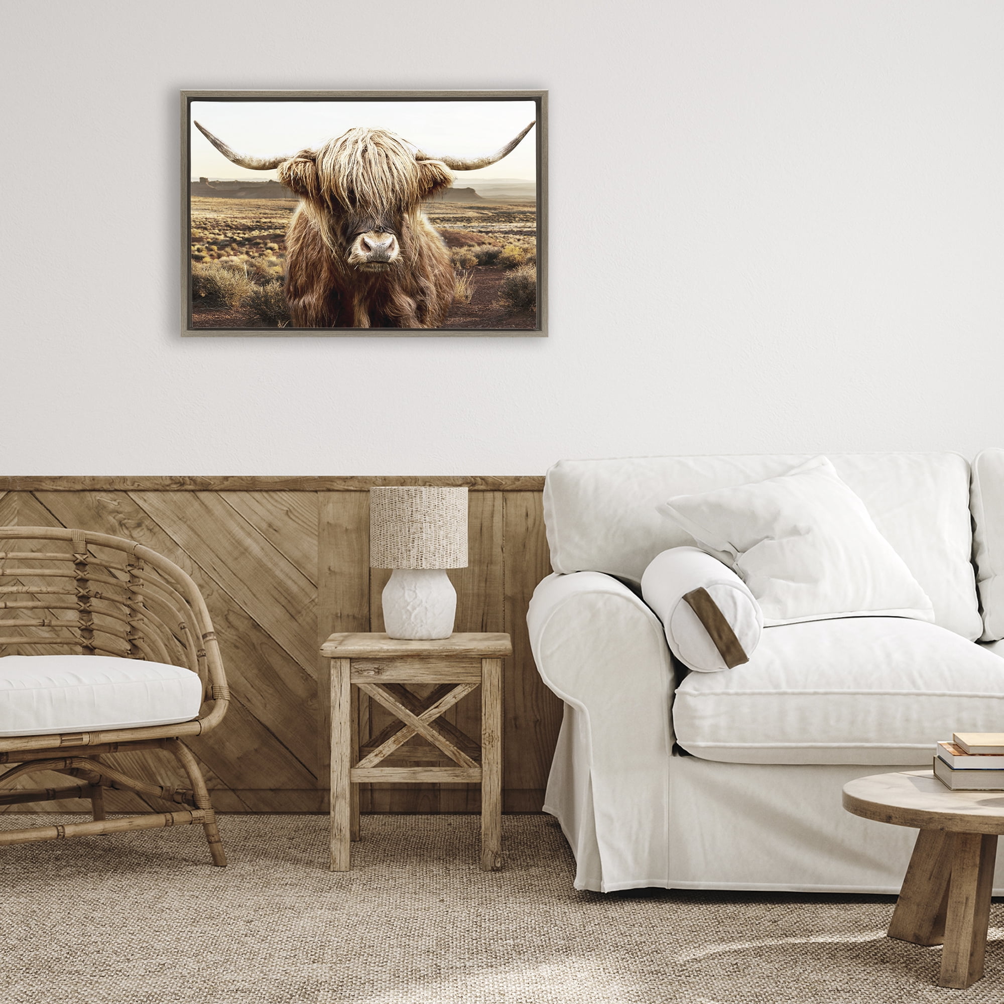 Stupell Industries Rugged Vegetation Cattle Portrait Brown Framed Floater Canvas Wall Art, design by CAD Designs