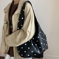 thumbnail image 4 of Hfppkn Polka Dot PU Leather Shoulder Bag Large Capacity Casual Tote Handbag for Commuting 49x10x28cm Black, 4 of 7