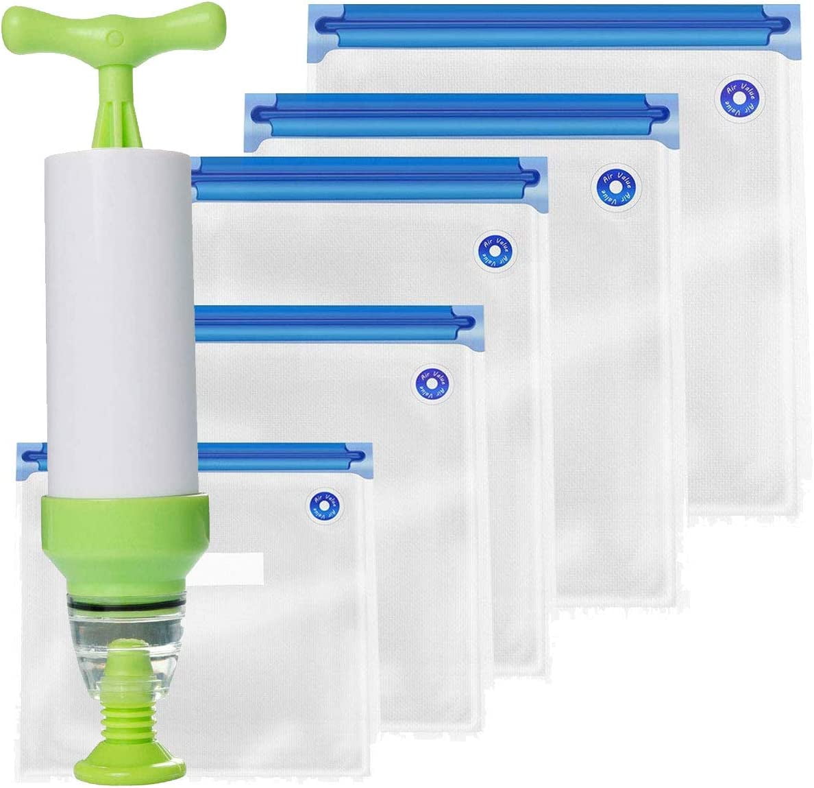 Two Piece 5 Size Vacuum Sealed Reusable Sous Vide Bag Kit with Hand