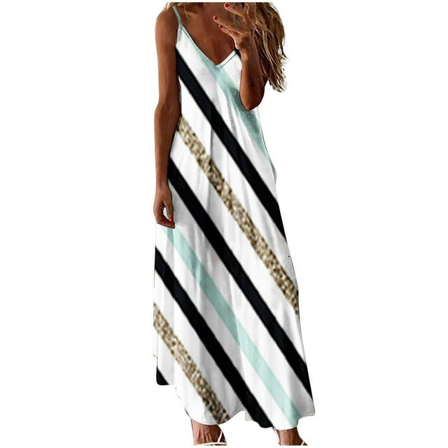 Robes d'Été Décontractées pour Femmes Sans Manches Col en V Robe Longue Florale Décontractée Ample Boho Robe de Plage