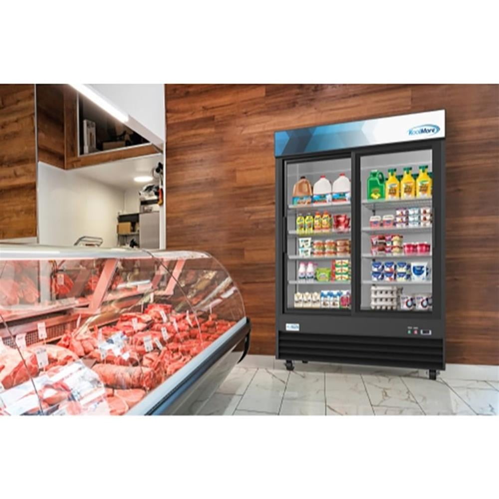 KoolMore MDR-2D-GSLD Commercial Glass 2 Door Display Refrigerator Merchandiser - Upright Beverage Cooler with LED Lighting - 45 Cu. Ft., Black