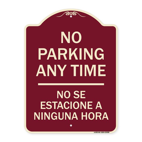 SignMission Designer Series Sign - No Se Estacione a Ninguna Hora | Burgundy 18" x 24" Heavy-Gauge Aluminum Architectural Sign | Protect Your Business & Municipality | Made in the USA