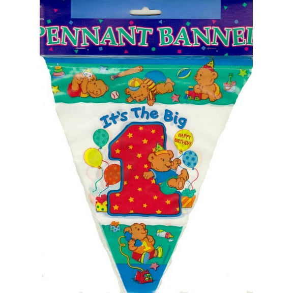 1st Birthday 'It's the Big 1' Teddy Bear Boy Flag Banner (12ft)