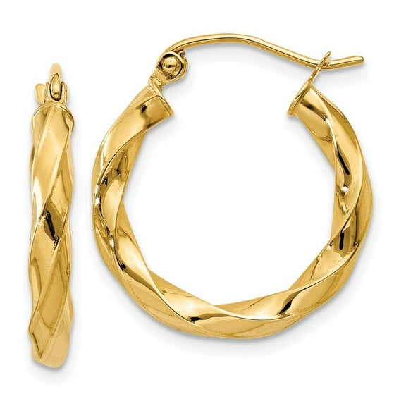 14k Yellow Gold Polished 3mm Twisted Hoop Earrings - 2.1 Grams - Measures 20x20mm