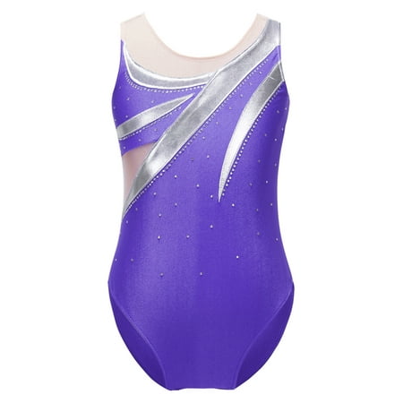 Yeahdor Kids Girls Sheer Mesh Patchwork Leotard Metallic Cutout Back Dance Gymnastics Bodysuit