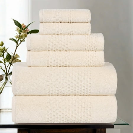 Superior Playa Zero Twist Cotton Solid Waffle Textured 6 Piece Towel Set, Ivory