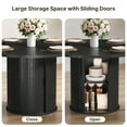thumbnail image 4 of AIHO 47-inch Round Dining Table with 2-Layer Storage Rack | Farmhouse Kitchen Table for 4 with Sliding Doors & Iron Frame, Black, 4 of 10